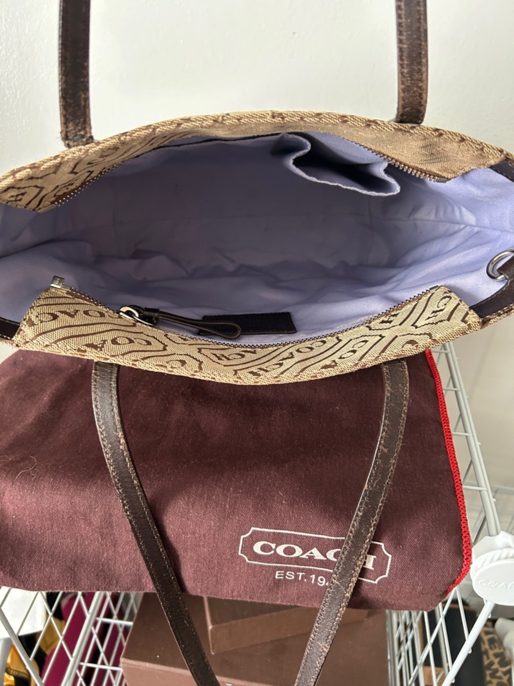 Coach Signature Stripes Lozenge Tote from 2008. With Coach Dusty and Silk scarf - Picture 8 of 9